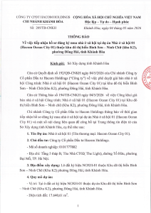 THÔNG BÁO: Về việc tiếp nhận hồ sơ đăng ký mua nhà ở xã hội tại dự án Nhà ở xã hội 01 (Hacom Ocean City 01) thuộc khu đô thị biển Bình Sơn – Ninh Chữ (khu K2), phường Đông Hải, tỉnh Khánh Hòa.