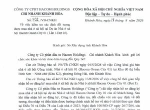 THÔNG BÁO: Về việc kiểm tra xác định đối tượng được mua nhà ở xã hội tại Dự án Nhà ở xã hội Hacom Ocean City 01 (Lần 1-Đợt 03).